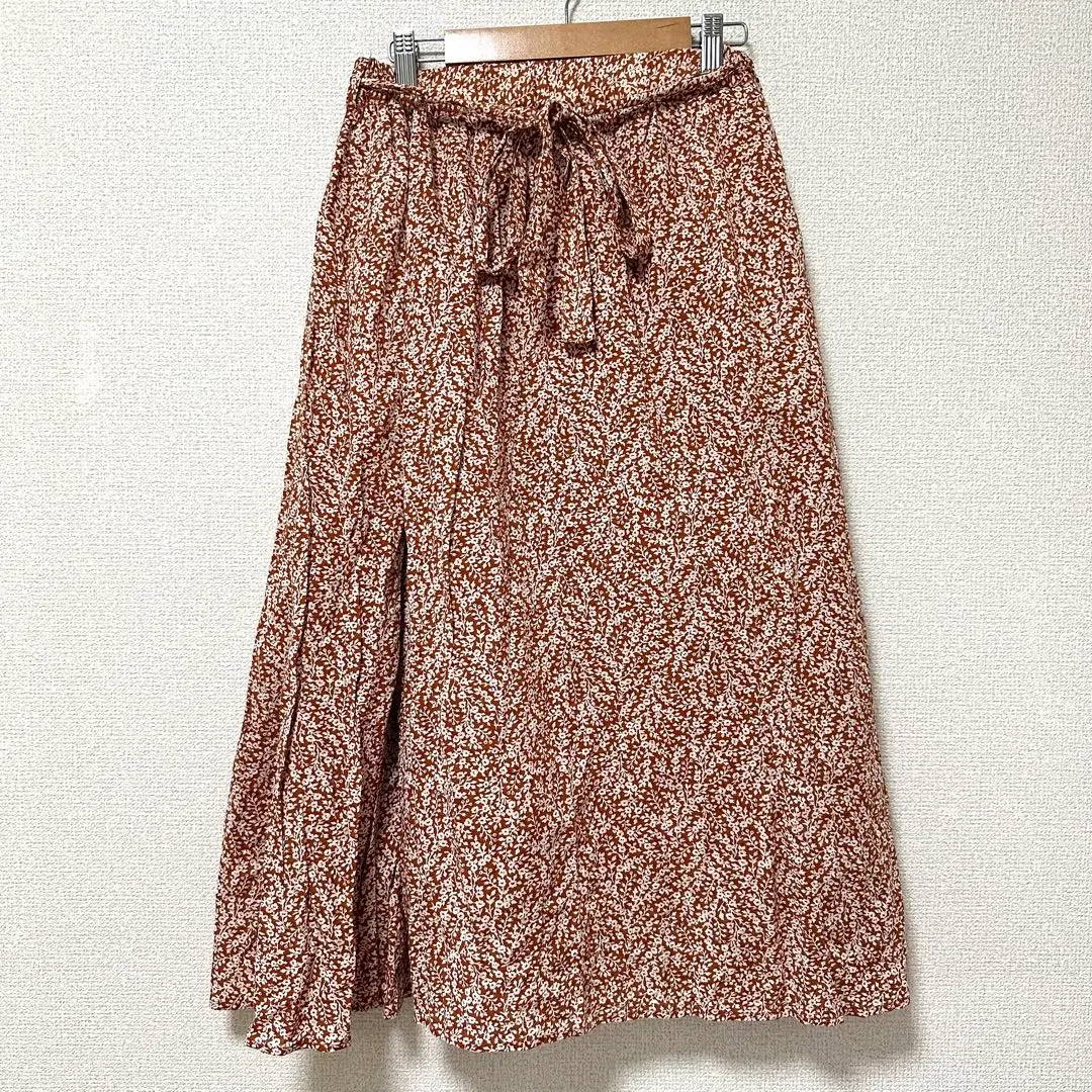 Thumbnail of Samansa Mos2 All-over print long flare skirt, orange, waist ribbon, F