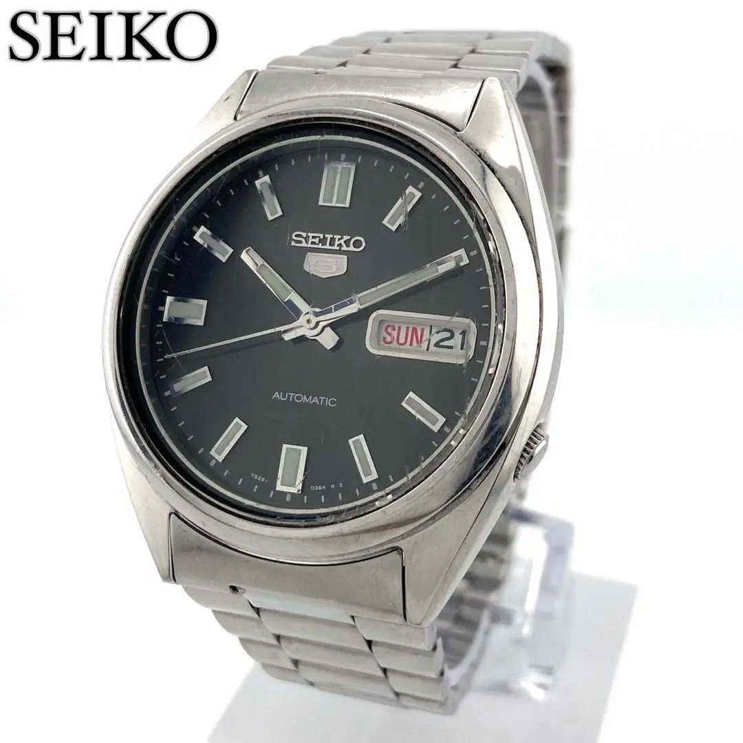 美品！超レア！SEIKO5 セイコー5 7S26-3040 夜光5ライン腕時計 Seiko Seiko 5 7S26-3040 Day Date St.Steel Silver Round