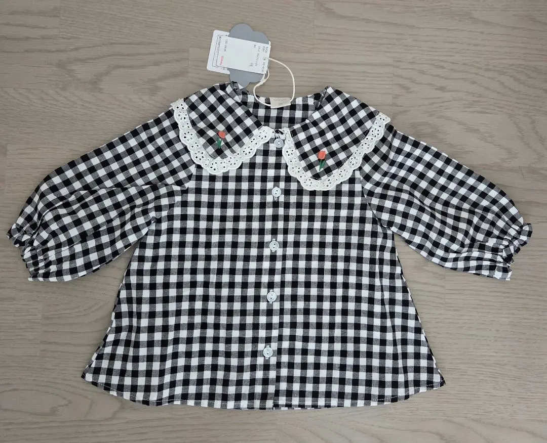 futafuta 雙色格紋 襯衫 女襯衫 80 的縮圖