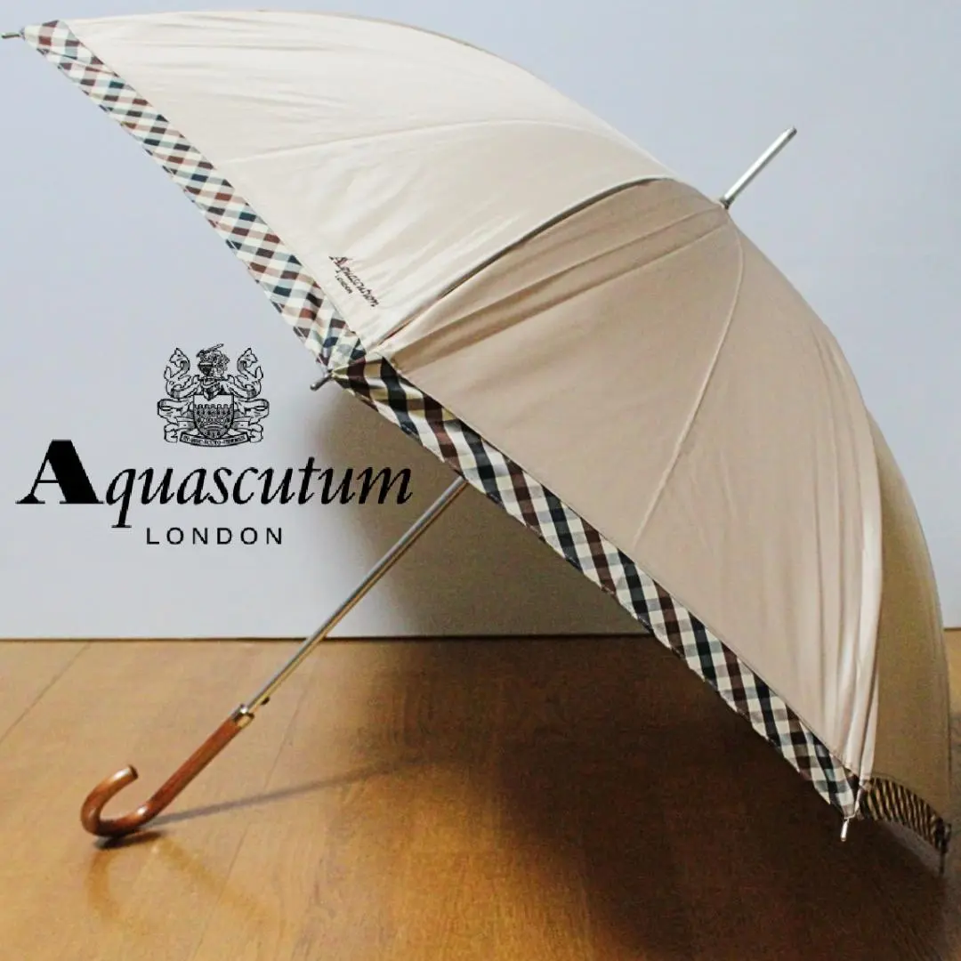 美品未使用タグ付き　Aquascutum 晴雨兼用長傘　チェック柄　紳士　メンズ 美品未使用タグ付きAquascutum 晴雨兼用長傘チェック柄紳士メンズ