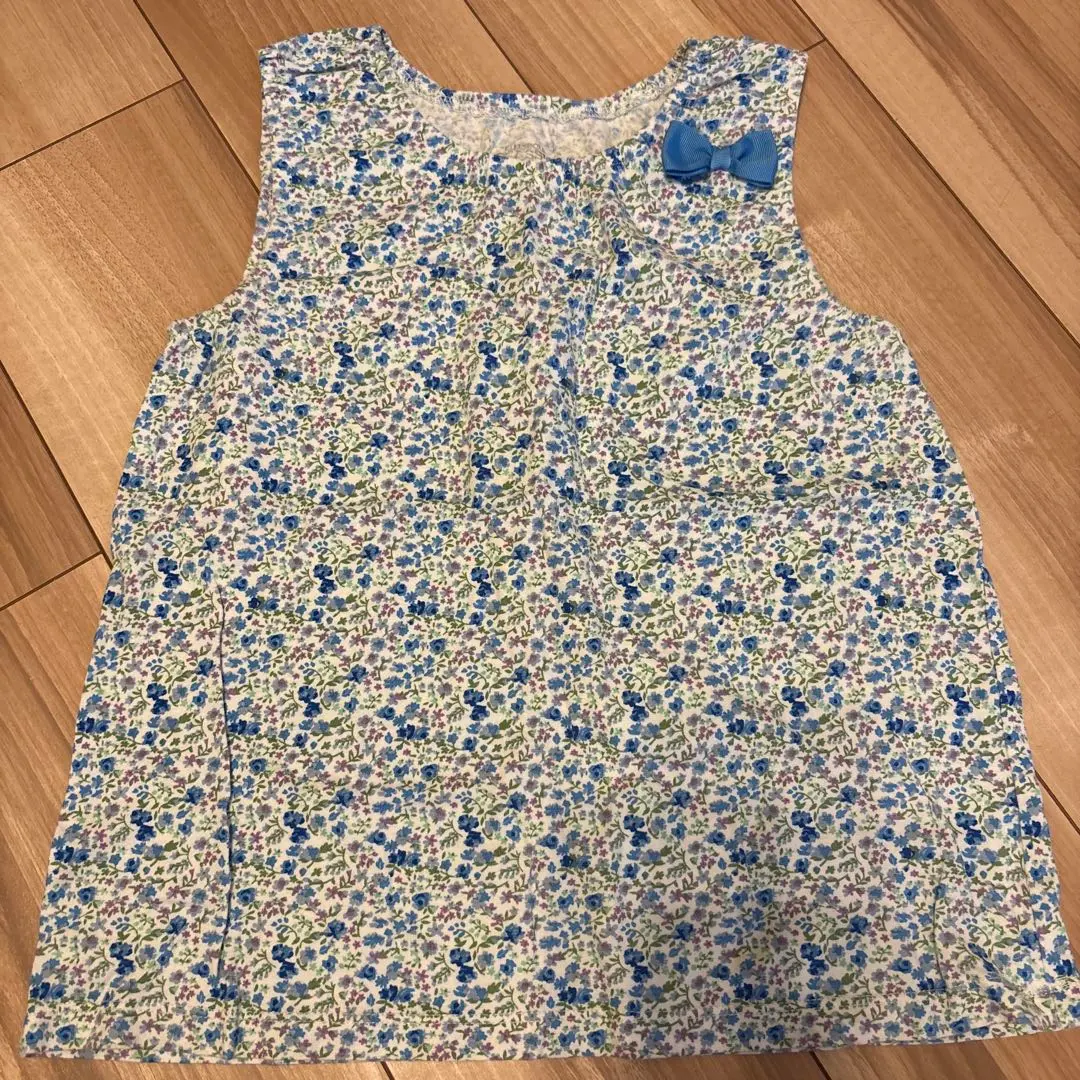 Thumbnail of Floral tank top with blue ribbon, size 130