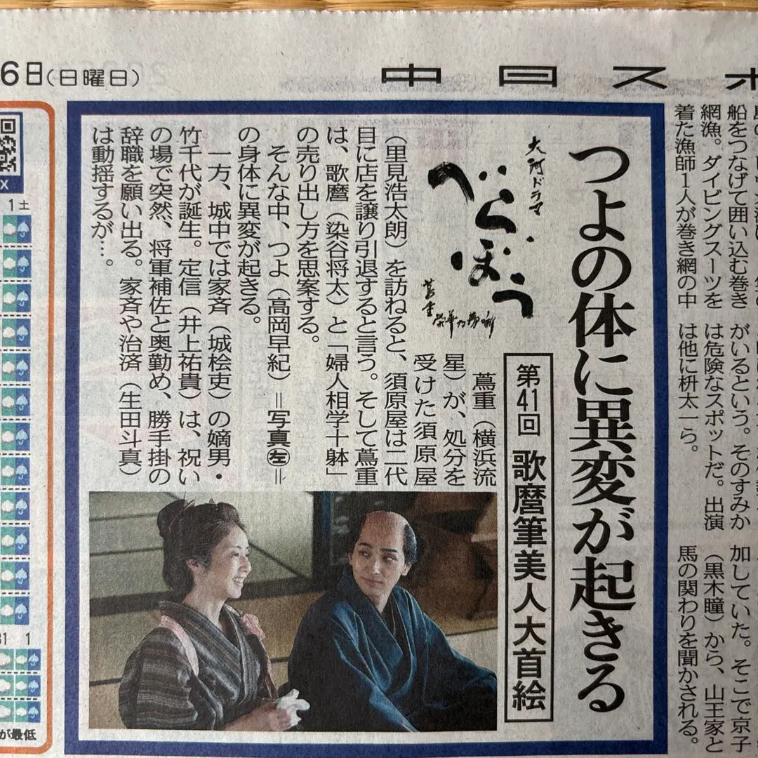 10月26日 横濱流星 主演 べらぼう 中日體育報 的縮圖
