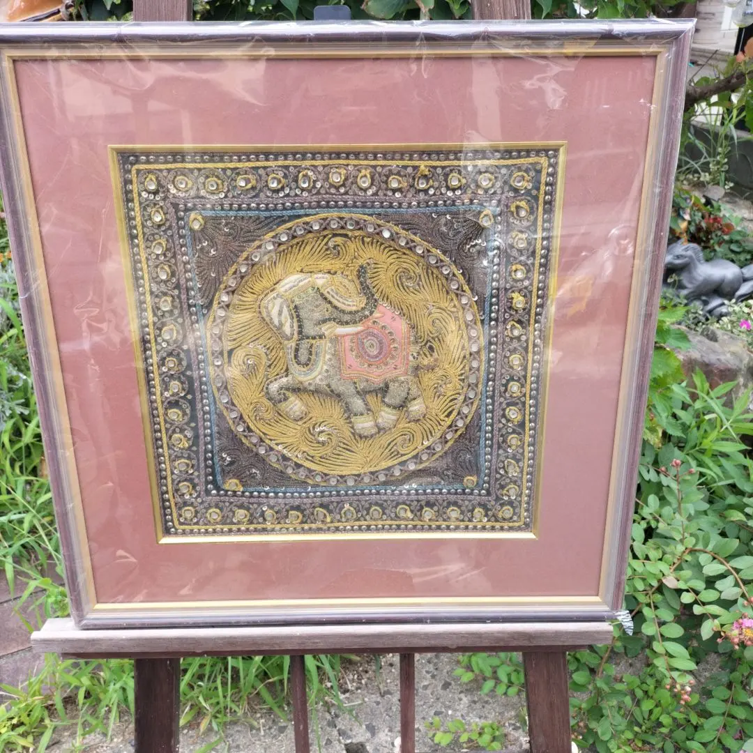 Thumbnail of Elephant decorative art panel, approximately 58cm