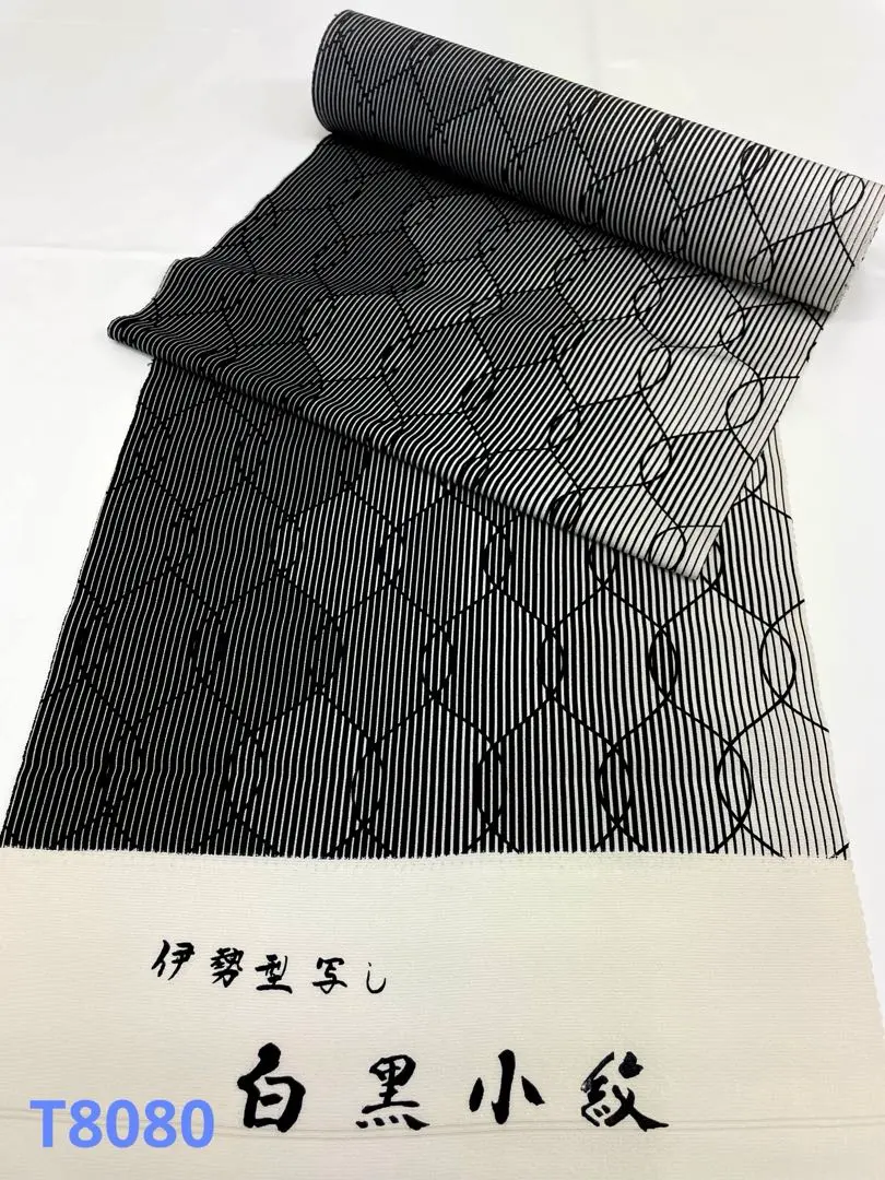 小紋 伊勢型寫 真絲漸層 直條紋 黑白小紋 正絹 布料 的縮圖