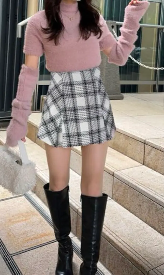 Thumbnail of GRL Tweed Knit Top & Tweed Check Mini Skirt Knit Set