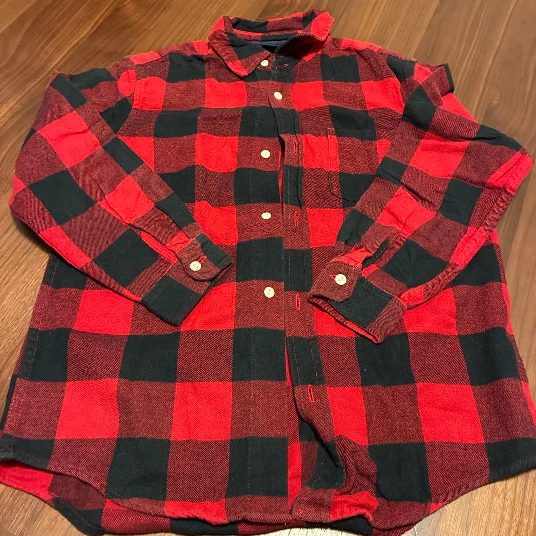 GapKids 紅黑格紋 長袖襯衫 150cm 的縮圖