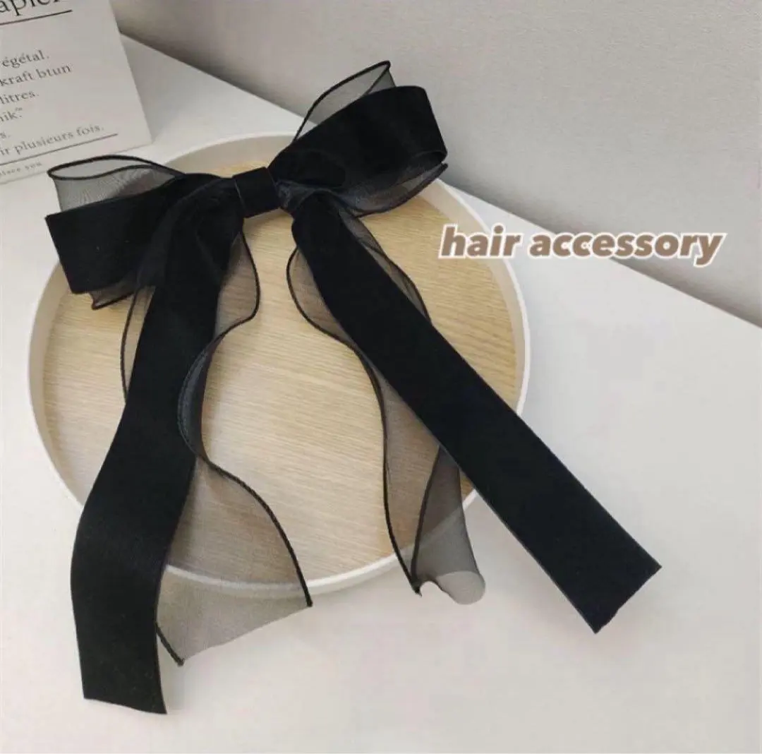 Thumbnail of Hair accessories ribbon velvet barrette hair clip black Korean