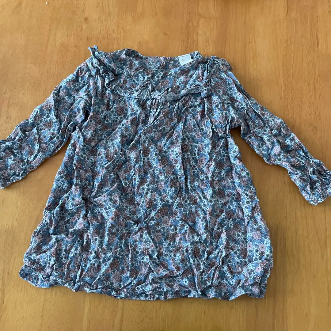 Thumbnail of H&M Floral Print Long Sleeve Dress, Girls, 90cm, Blue Gray