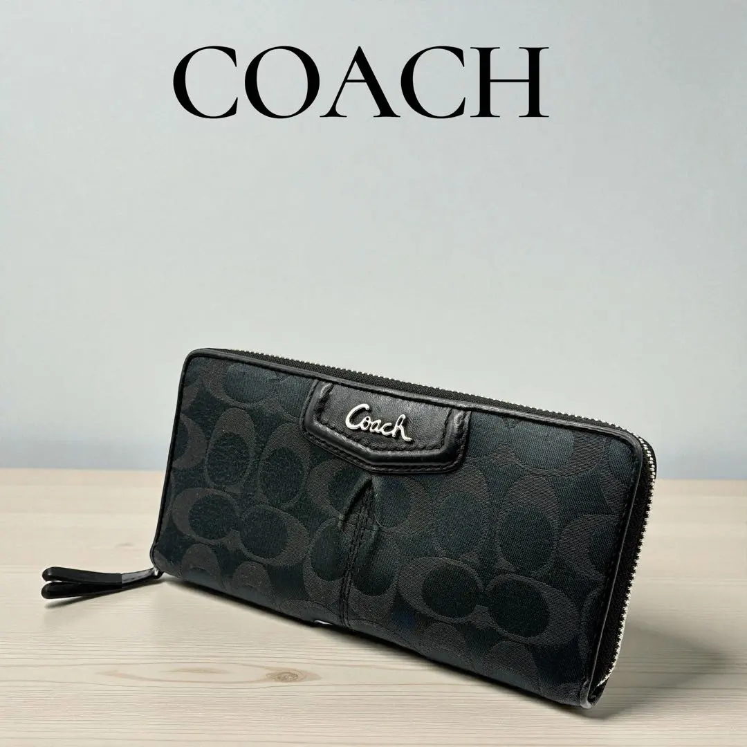 Thumbnail of COACH Long Wallet Black Signature Round Zip