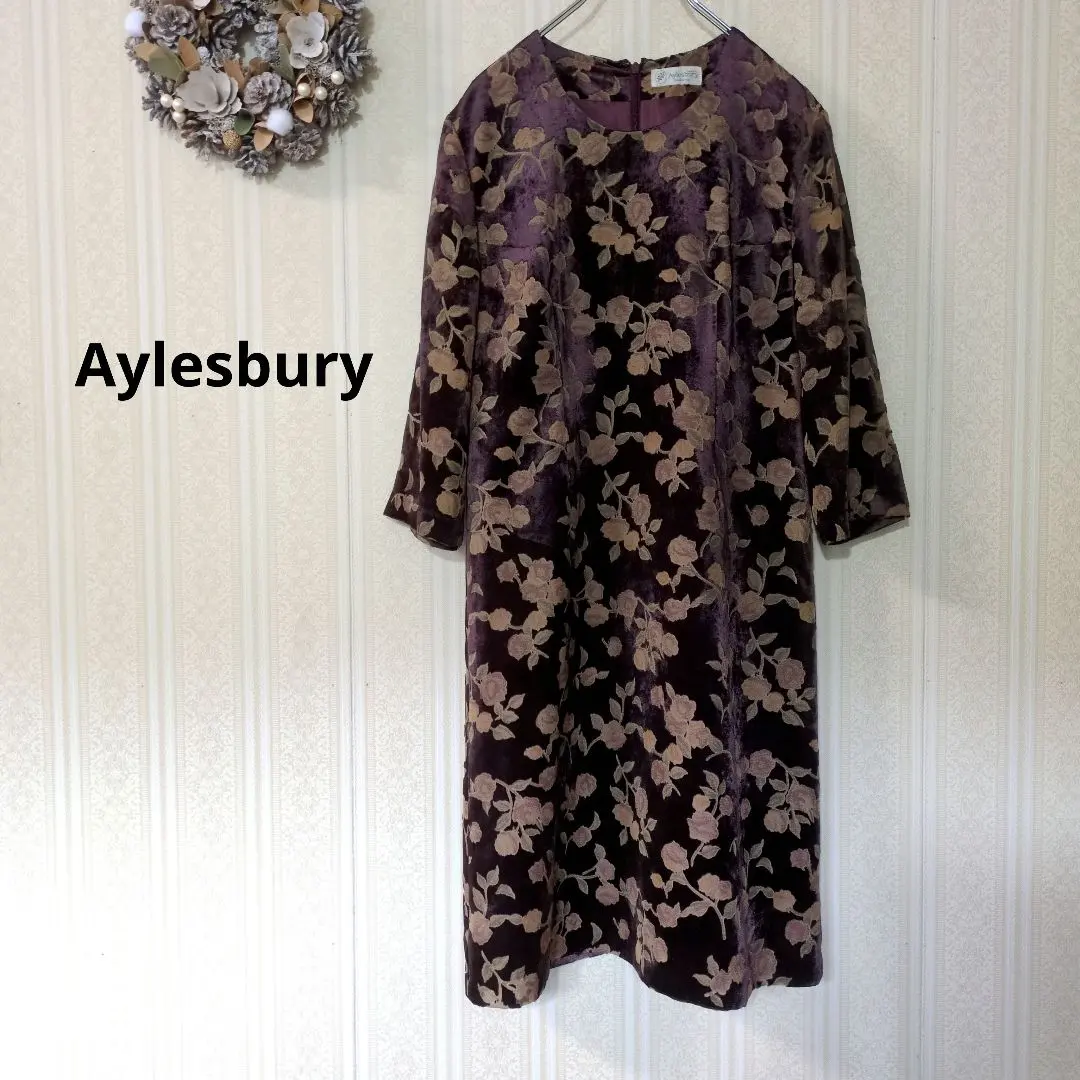 Thumbnail of Aylesbury Floral 3/4 Sleeve Dress Purple Velvet Sheer Sleeves Autumn/Winter M