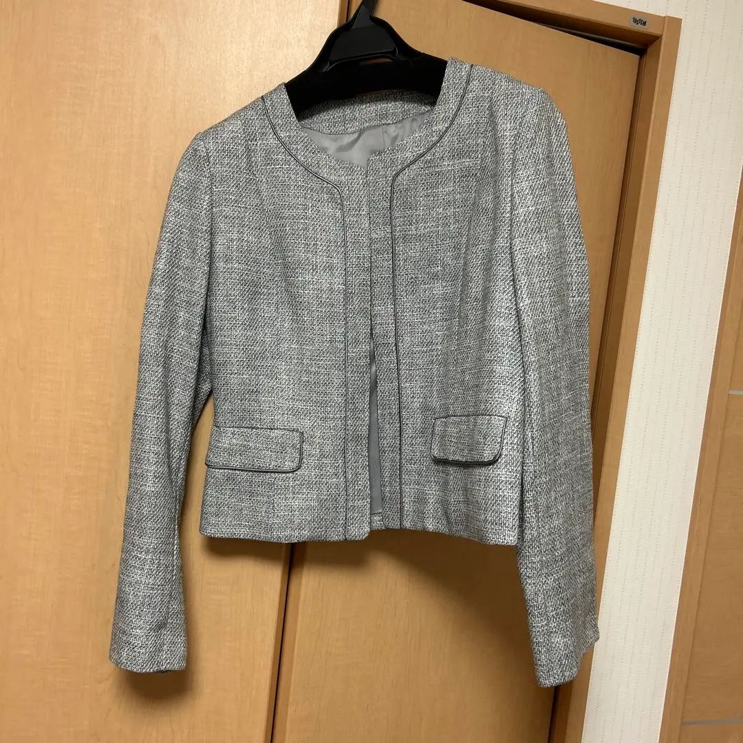 Thumbnail of COMME CA ISM Gray Collarless Jacket Tweed-style