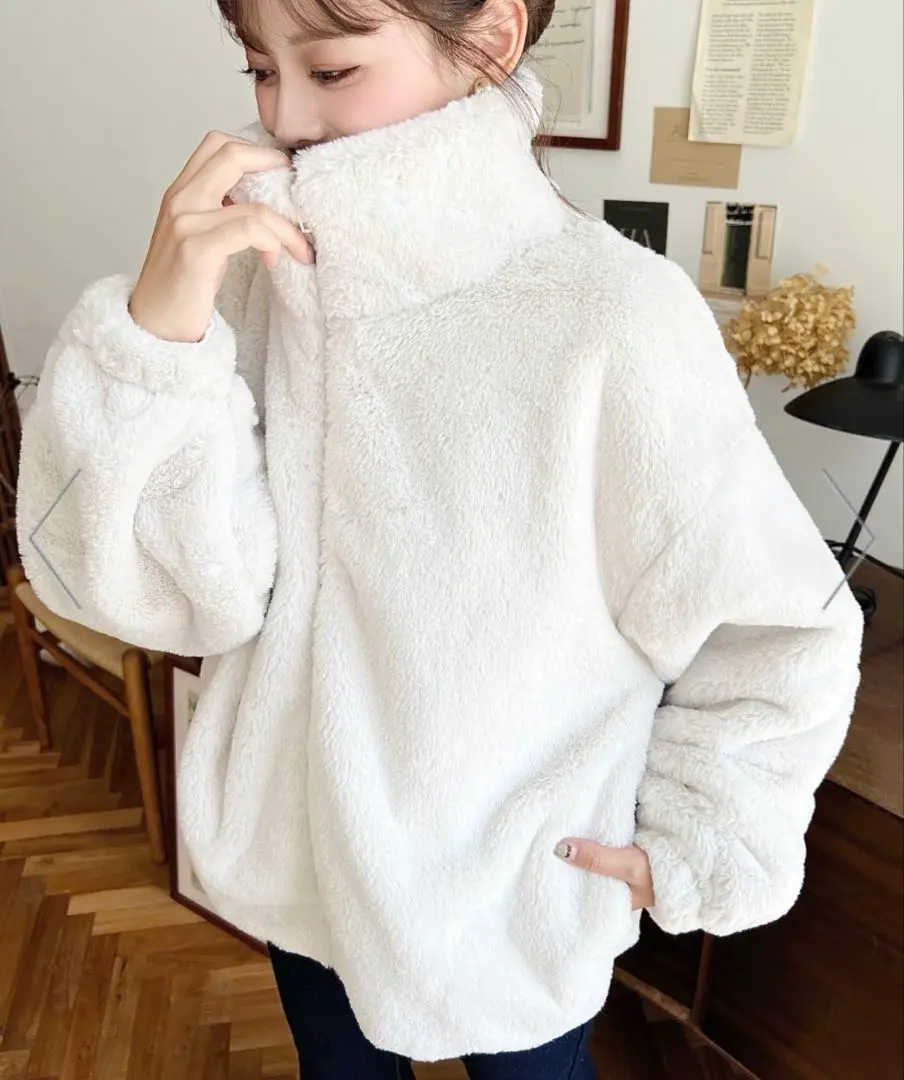 Thumbnail of Women's Fur Coat Jacket Zipper Stand Collar White