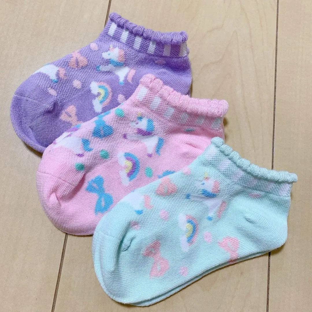 Thumbnail of Girls' socks, children's socks, size 15-20cm, for nursery school, kindergarten, unicorn, ribbon