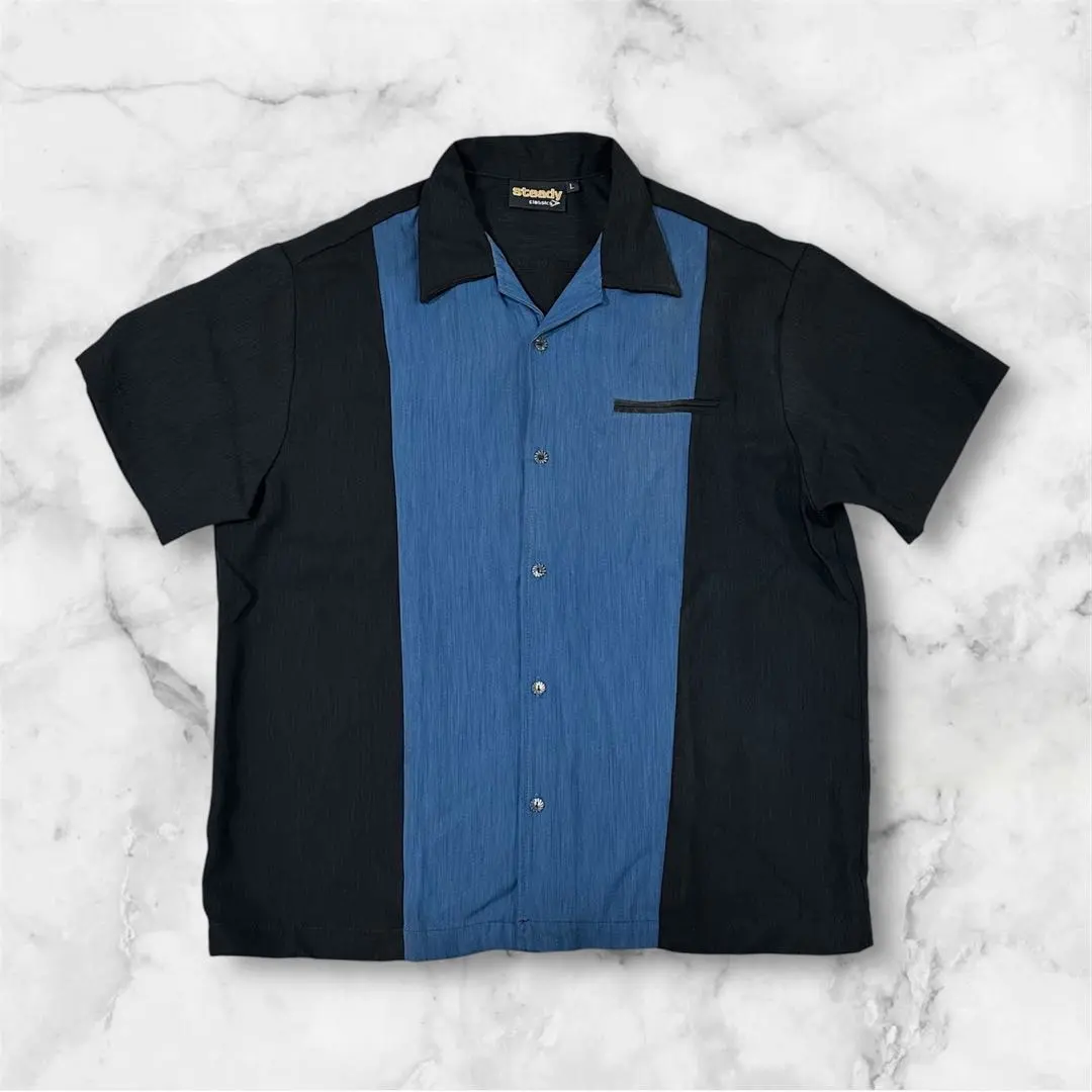 Thumbnail of STEADY Short Sleeve Shirt Open Collar Navy 90s USA Made New with Tags