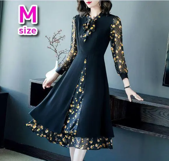 Thumbnail of Long floral dress, autumn, long sleeves, formal dress, Korean floral dress