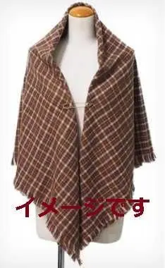 正方形圍巾披肩 附胸針 格紋棕色系 的縮圖