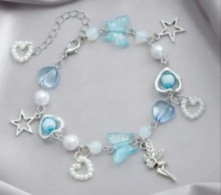 ⭐︎新品✨辣妹 粉色 緞帶 珍珠 愛心 手鍊／藍色 水藍色 的縮圖