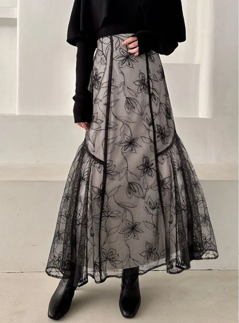 Thumbnail of GRL Floral Tulle Side Gathered Skirt [ta071] S