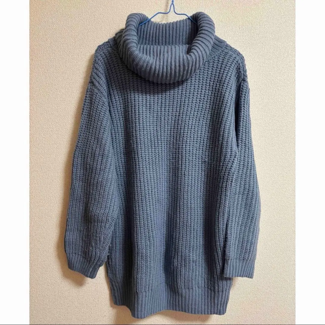 Thumbnail of Rib-knit turtleneck sweater, size M, blue, light blue