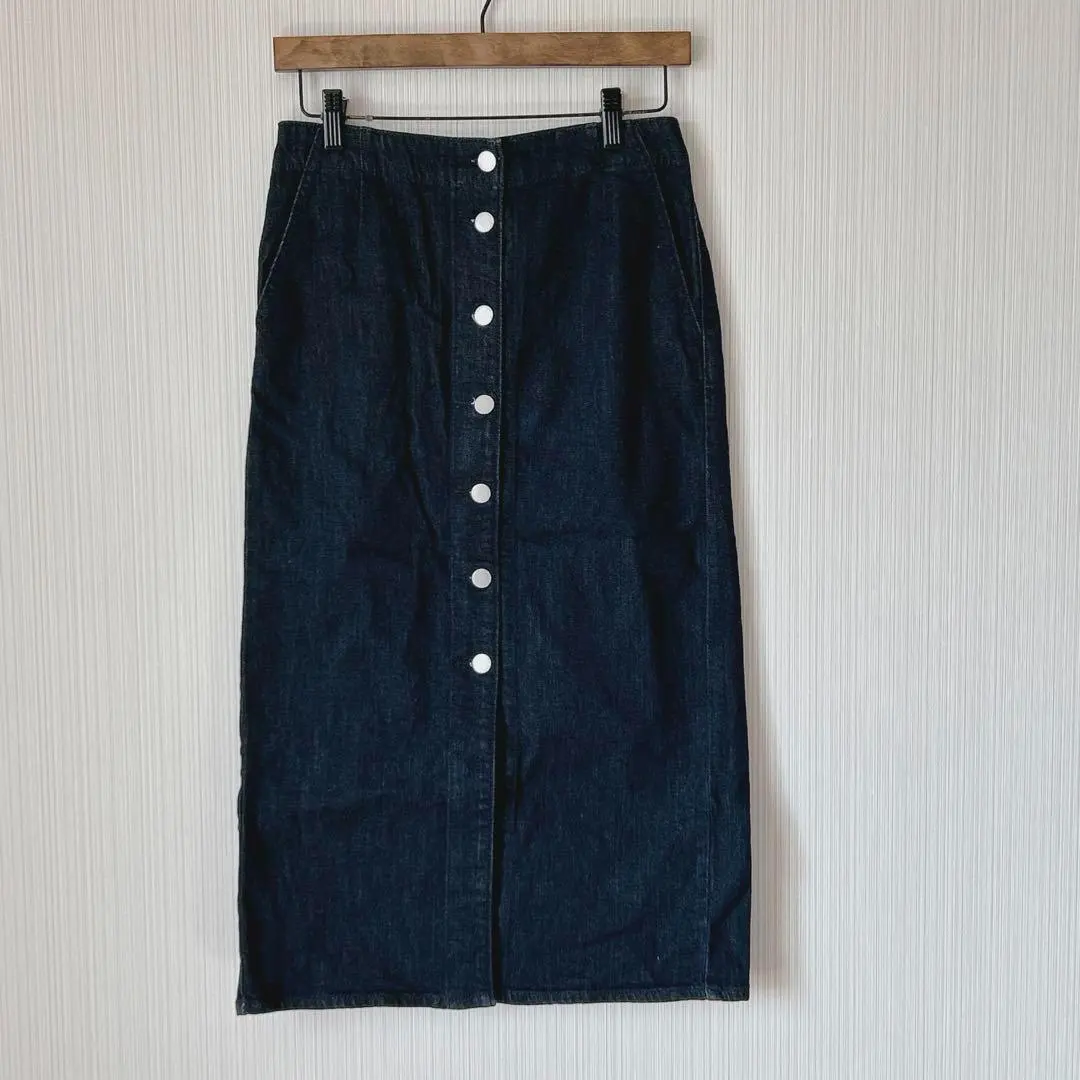 Thumbnail of GU Denim Button-Front Tight Long Skirt, Dark Navy, L, Stretch, Midi