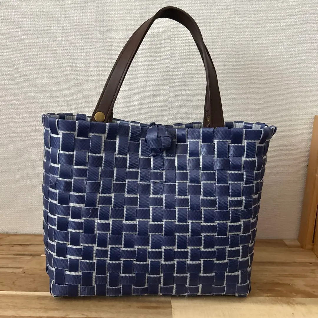 Thumbnail of PP Band Basket Bag with Leather-Like Handles