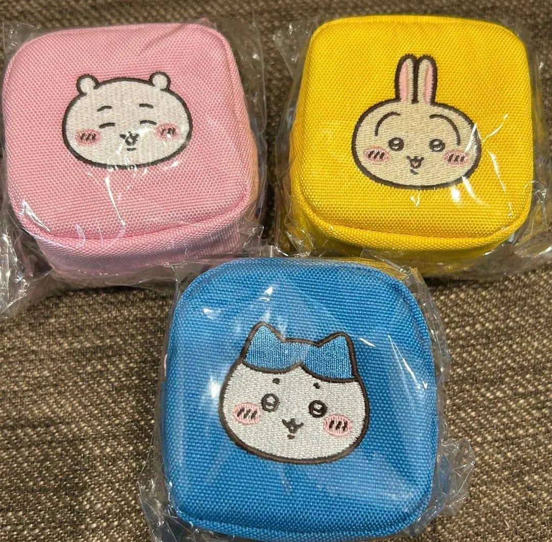 Thumbnail of Chikawa Embroidered Square Mini Pouch with Carabiner - Chikawa, Hachiware, Usagi