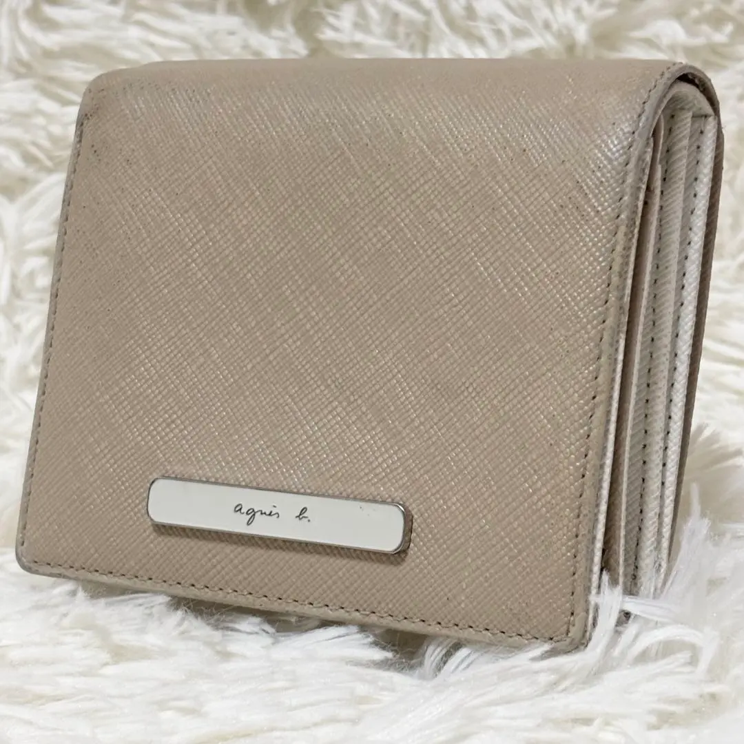 Thumbnail of Agnes b. Bi-fold Wallet Logo Plate Compact Beige Cowhide Leather