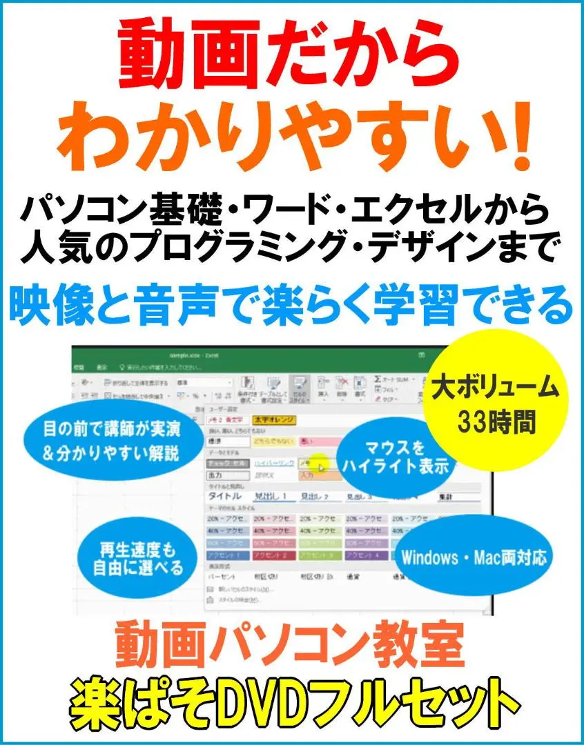 動画パソコン教室！『楽ぱそDVDフルセット』2021/365