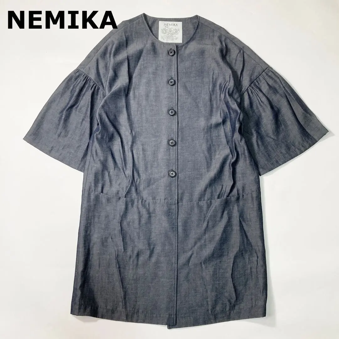 Thumbnail of Nemika No-collar shirt blouse long puff sleeve linen 9 M