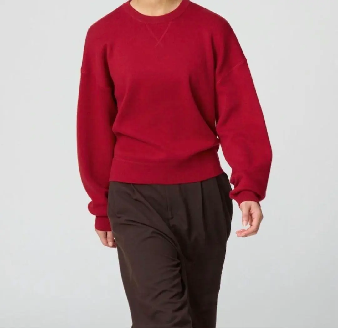UNIQLO C 平滑棉圓領毛衣 紅色 M 本季 的縮圖