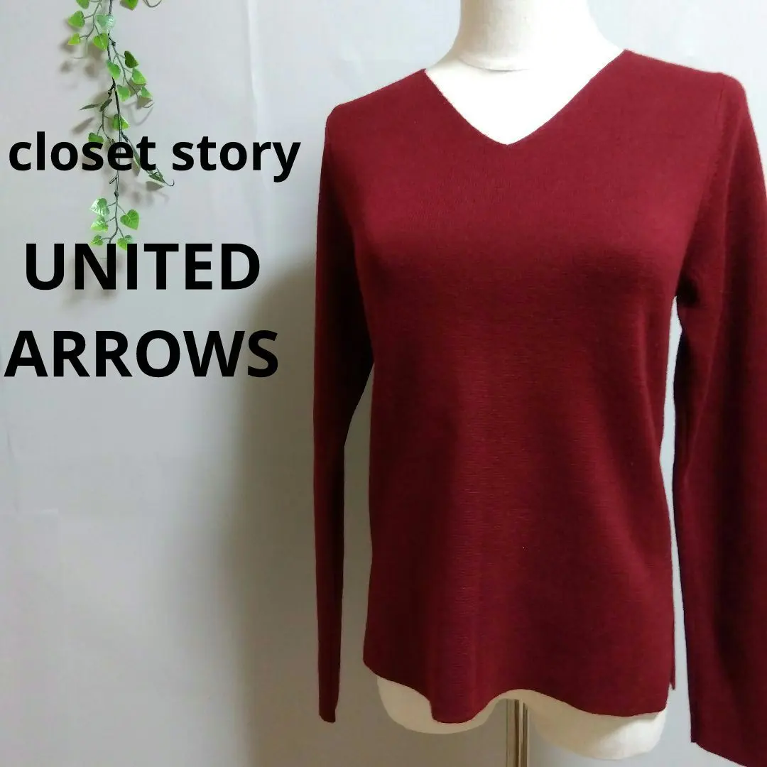 衣櫥故事 酒紅色 V領 針織 長袖 的縮圖