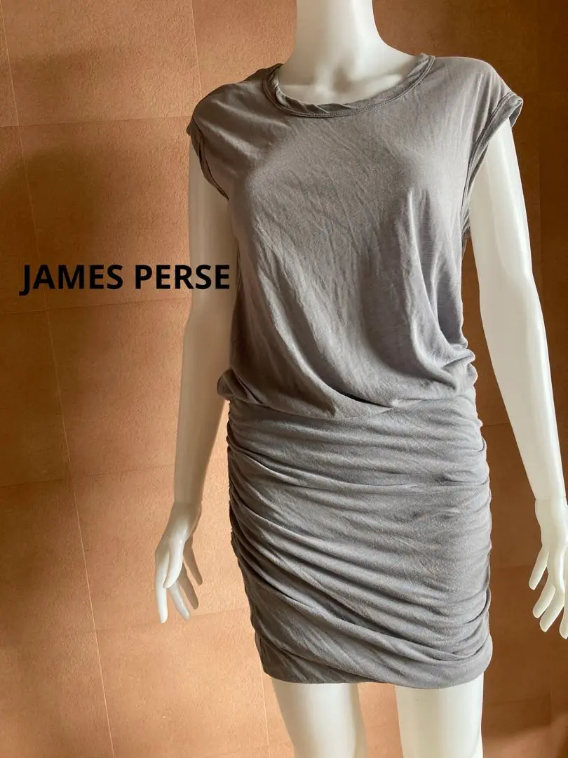 【美品】JAMES PERSE 半袖ストレッチジャージー クルーネックドレス　麻 美品】JAMES PERSE 半袖ストレッチジャージー クルーネック