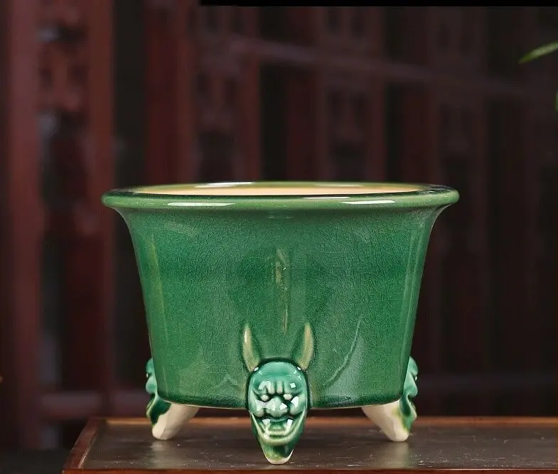 鬼腳鉢 盆栽鉢 青瓷鉢 山野草鉢 多肉植物 植木鉢 小品大品盆栽鉢 陶器鉢 置物 的縮圖