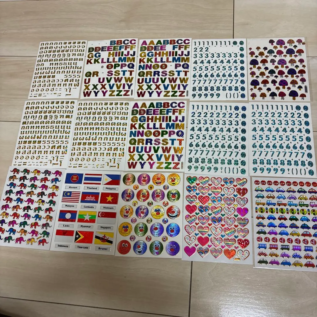 Thumbnail of Thai Letter Stickers - Alphabet, Numbers, Cars, Elephants, Flags, Hearts, and More - Glitter Stickers