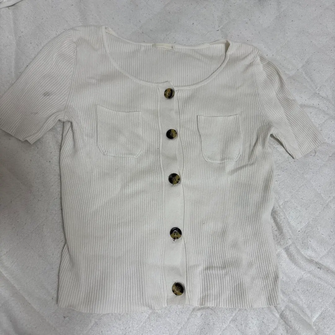 Thumbnail of White ribbed knit short-sleeved top
