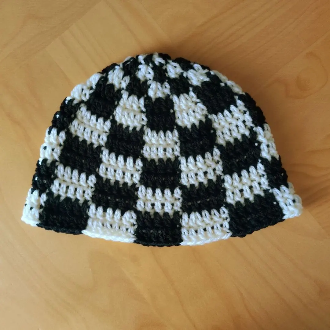 鉤針編織帽 水桶帽 無簷小便帽 漁夫帽 針織帽 格紋 的縮圖