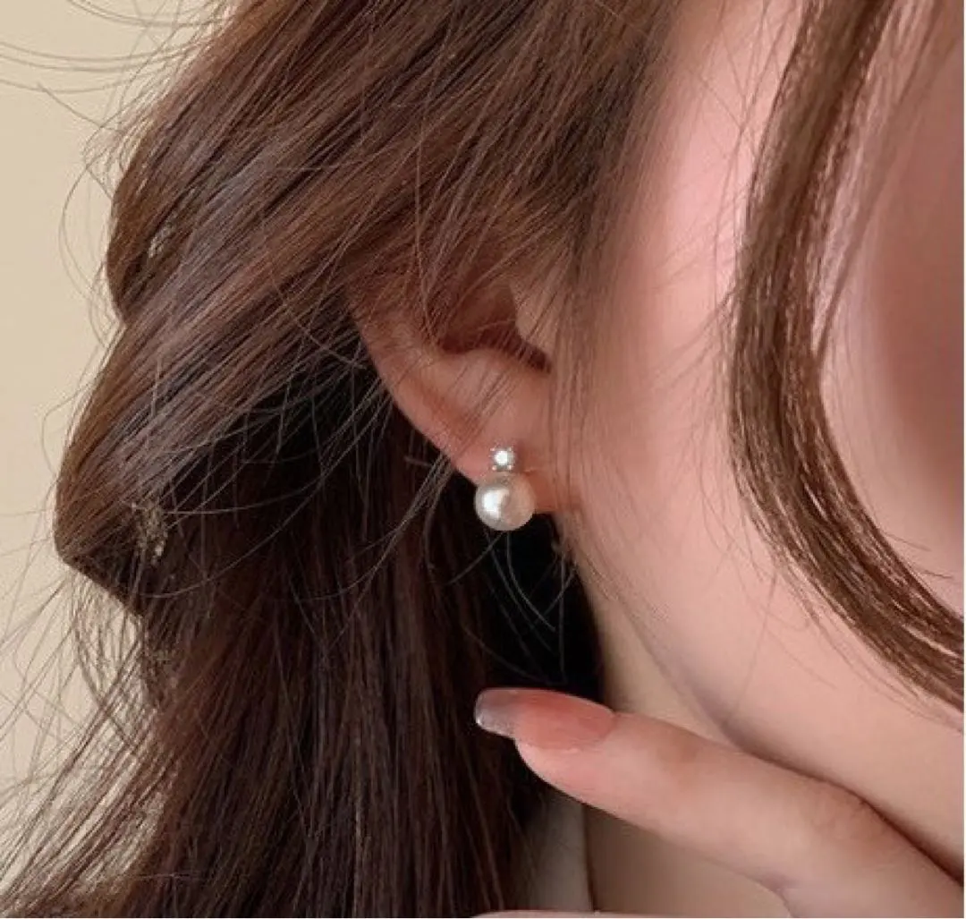 Thumbnail of Pearl Diamond Earrings, Single Stone, Stainless Steel, Pain-Free Clip, New, Gold