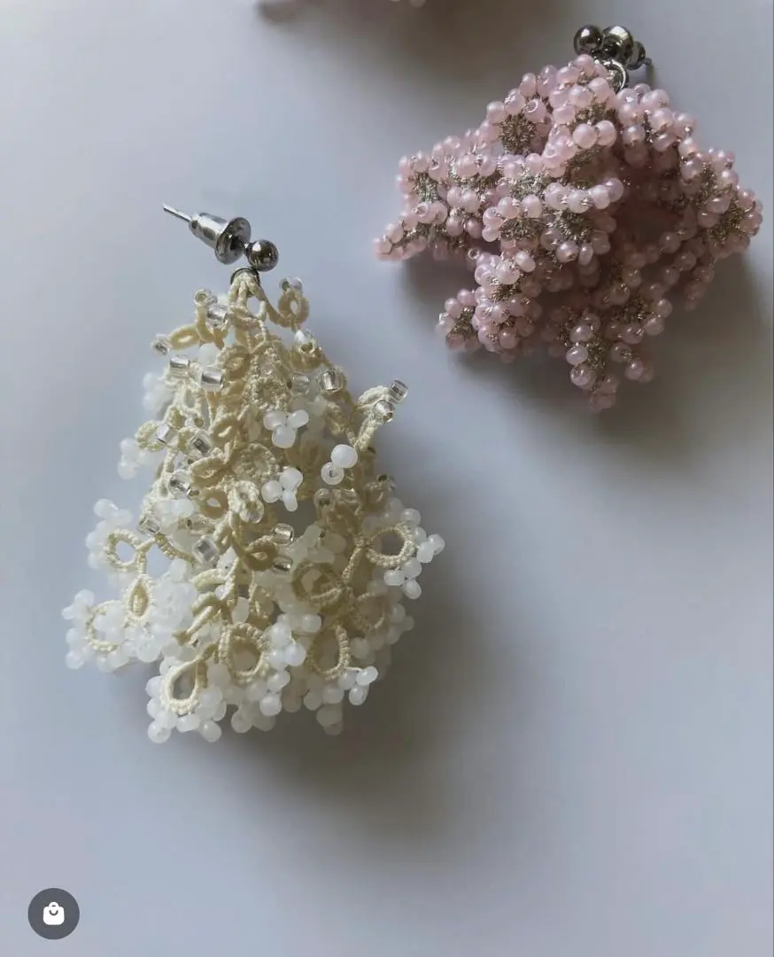 Thumbnail of Thread and Bead Pressed Flower.fuwa Earrings White