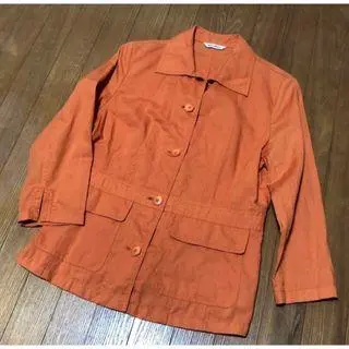 橘色鈕扣外套 女款 的縮圖