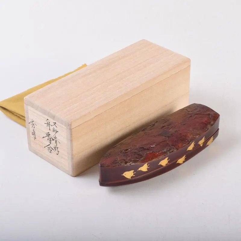 茶道具　加賀蒔絵師　中村秀甫作　又妙斎好　蜑少女　舟香合　共箱　V　4909 茶道具 加賀蒔絵師 中村秀甫作 又妙斎好 蜑少女 舟香合 共箱 V 4909