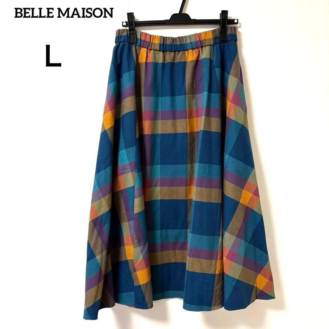 Thumbnail of Lilune [L] Long Flare Skirt Check Pattern Belle Maison Waist Elastic Large Size