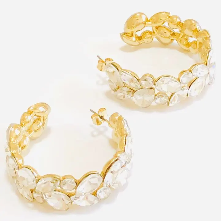 Thumbnail of Hoop Earrings - Clear Gold with Bijou Stones [190711]