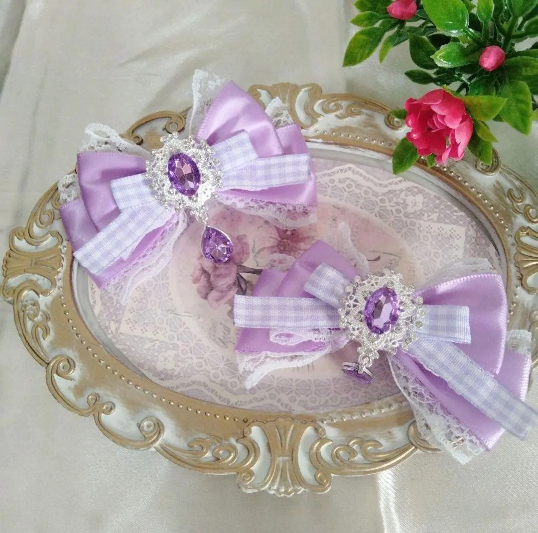 蝴蝶結髮夾 左右2個一組 量產型 地雷系 的縮圖