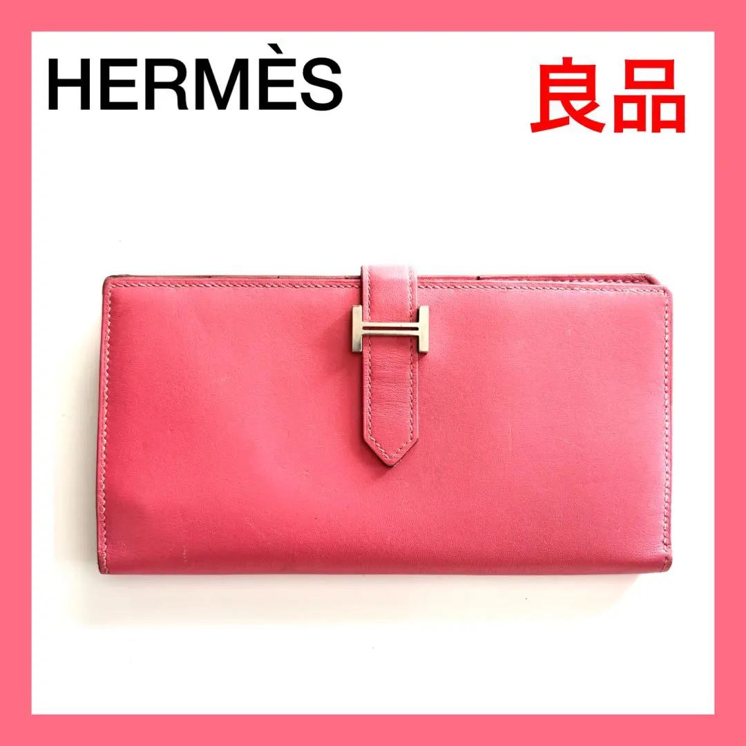 ⭐良品⭐愛馬仕 Bearn Soufflet 雙摺長款錢包 玫瑰茜草粉色 的縮圖