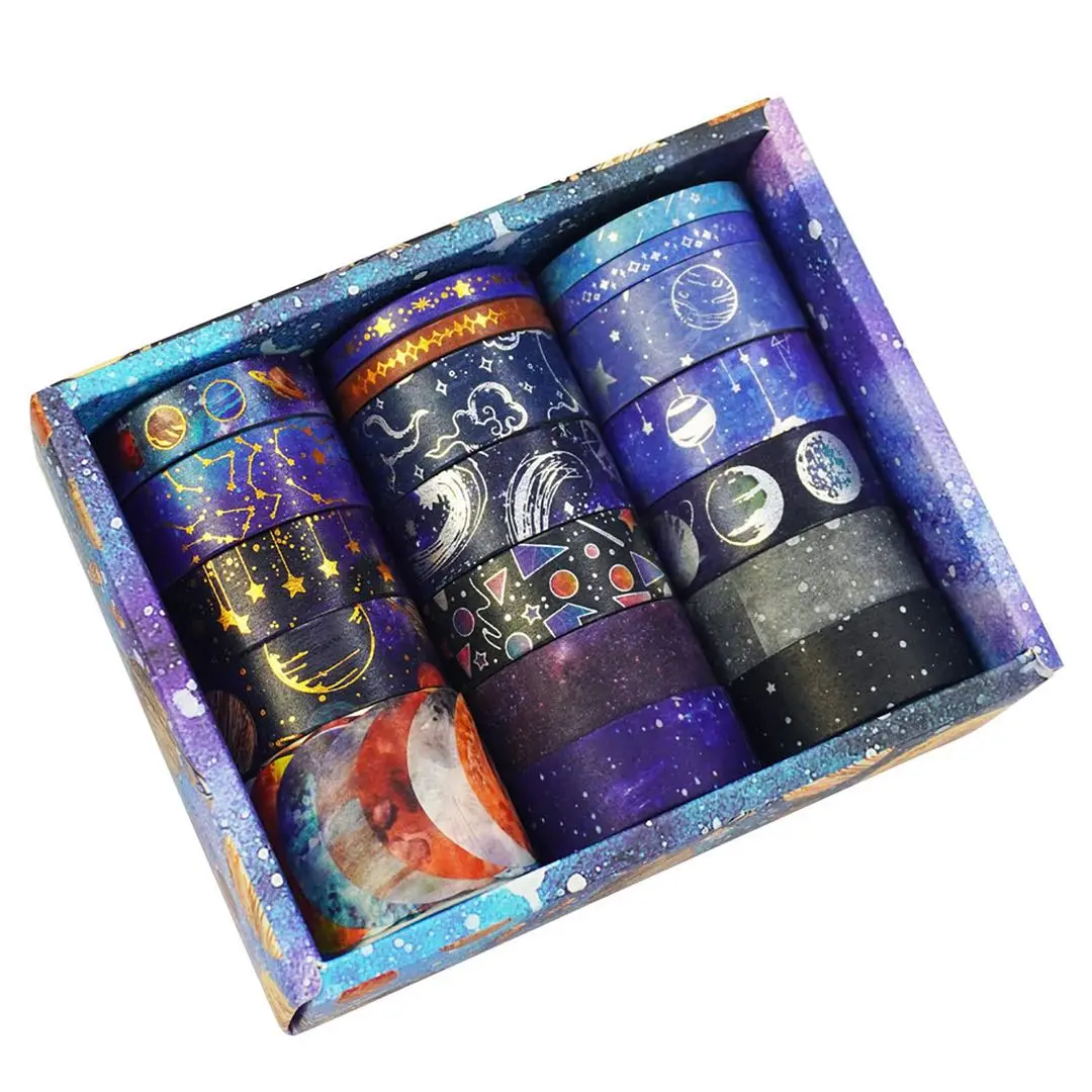 金箔和紙膠帶套裝19卷 - 金箔和紙遮蔽膠帶 天、星、黏性膠帶裝飾 的縮圖