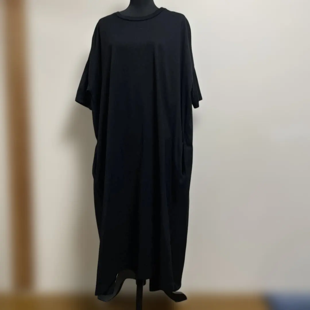 Thumbnail of OP☆UNIVERSAL SEVEN Black Cut and Sew Long One-Piece Short Sleeve