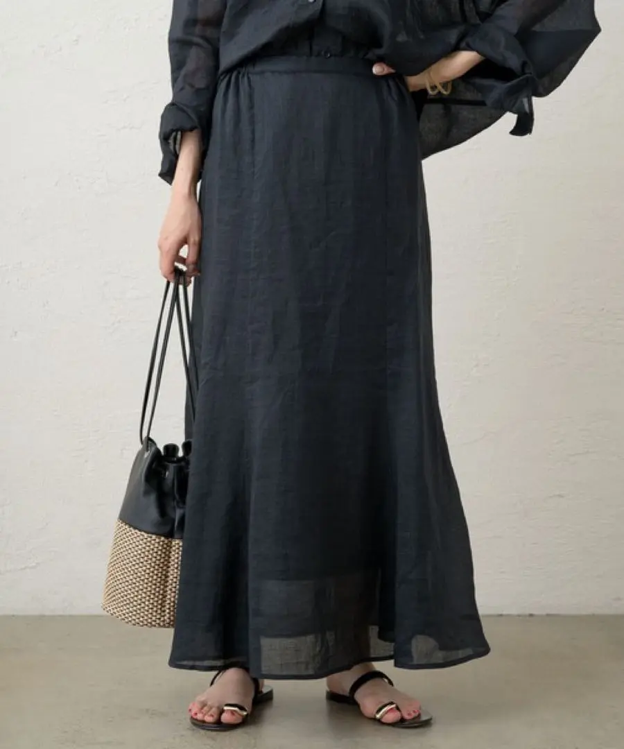 【美品】ラウンジドレス　リネンフレアロングスカート　フリーサイズ　2024SS 2025年最新】loungedress リネンフレアスカートの人気アイテム