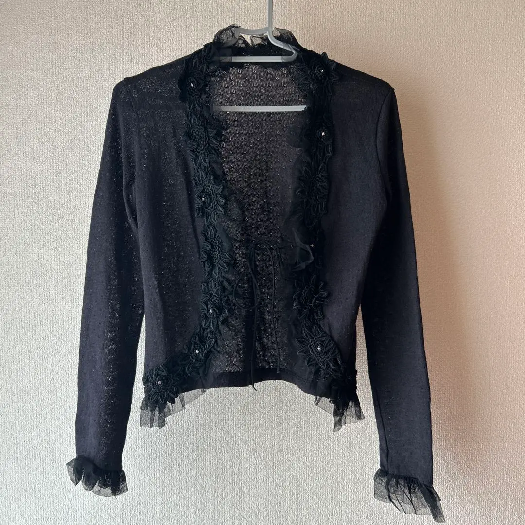 Thumbnail of Black floral embroidered long-sleeved cardigan