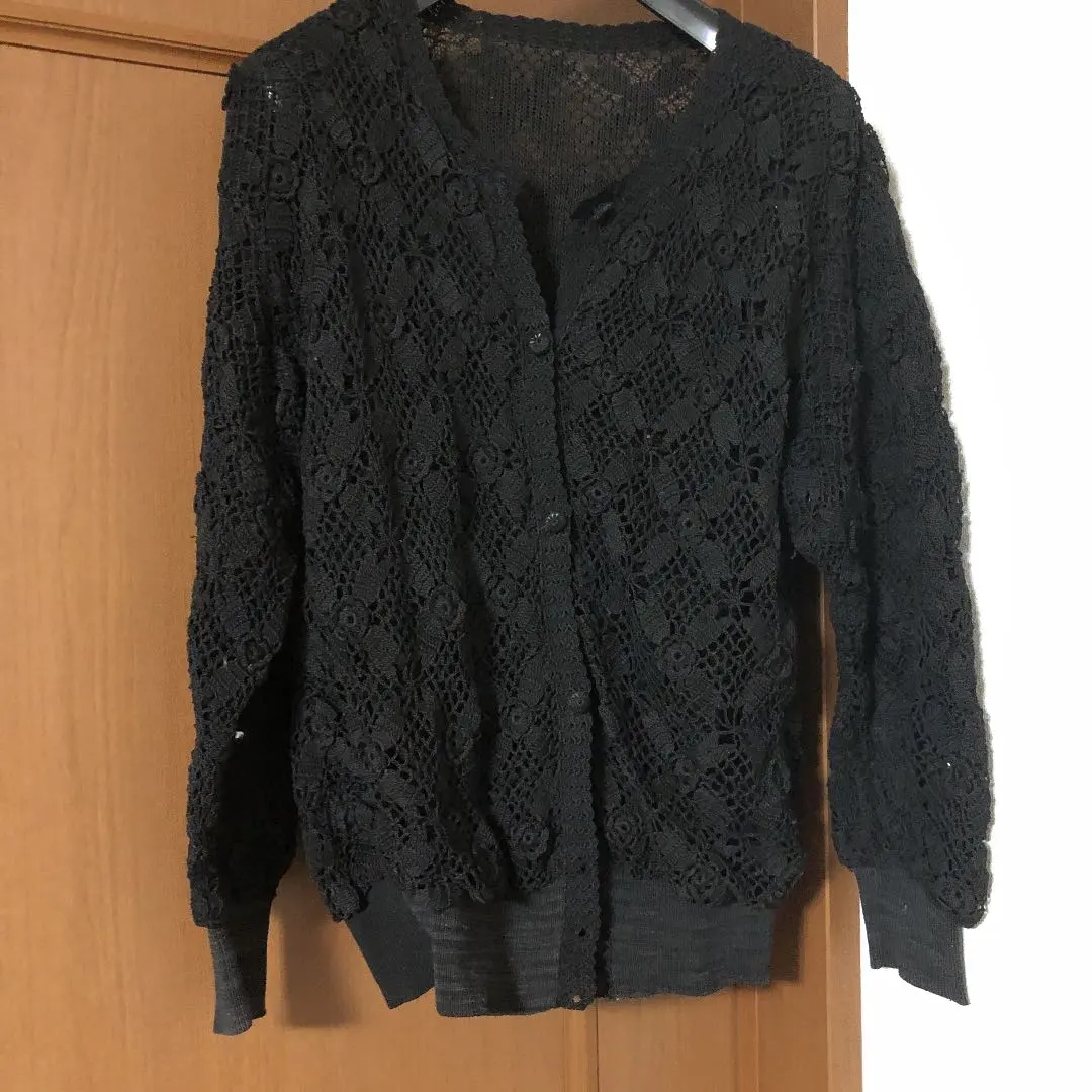 Thumbnail of Black all-lace knit cardigan