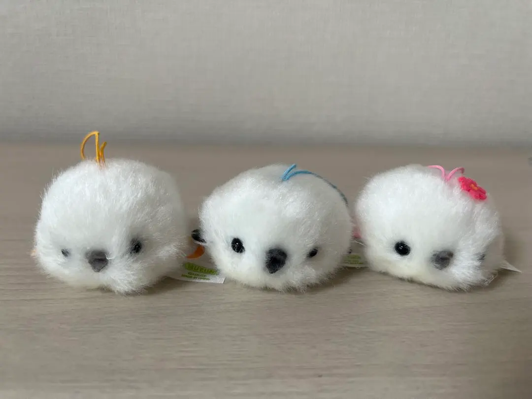 Thumbnail of Fluffy Shima Enaga - Fluffy Pon 3-piece set: Pink, Yellow, Black (with blue string)